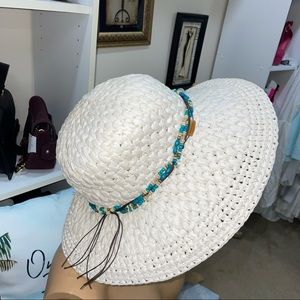 Route 66 Ivory Straw Tie Rhinestone Hat One Size Excellent Condition